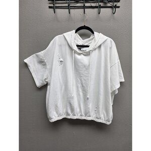 Rue Plus Favorite Hoodie Womens 4X White Distressed Short Sleeve Pullover Top